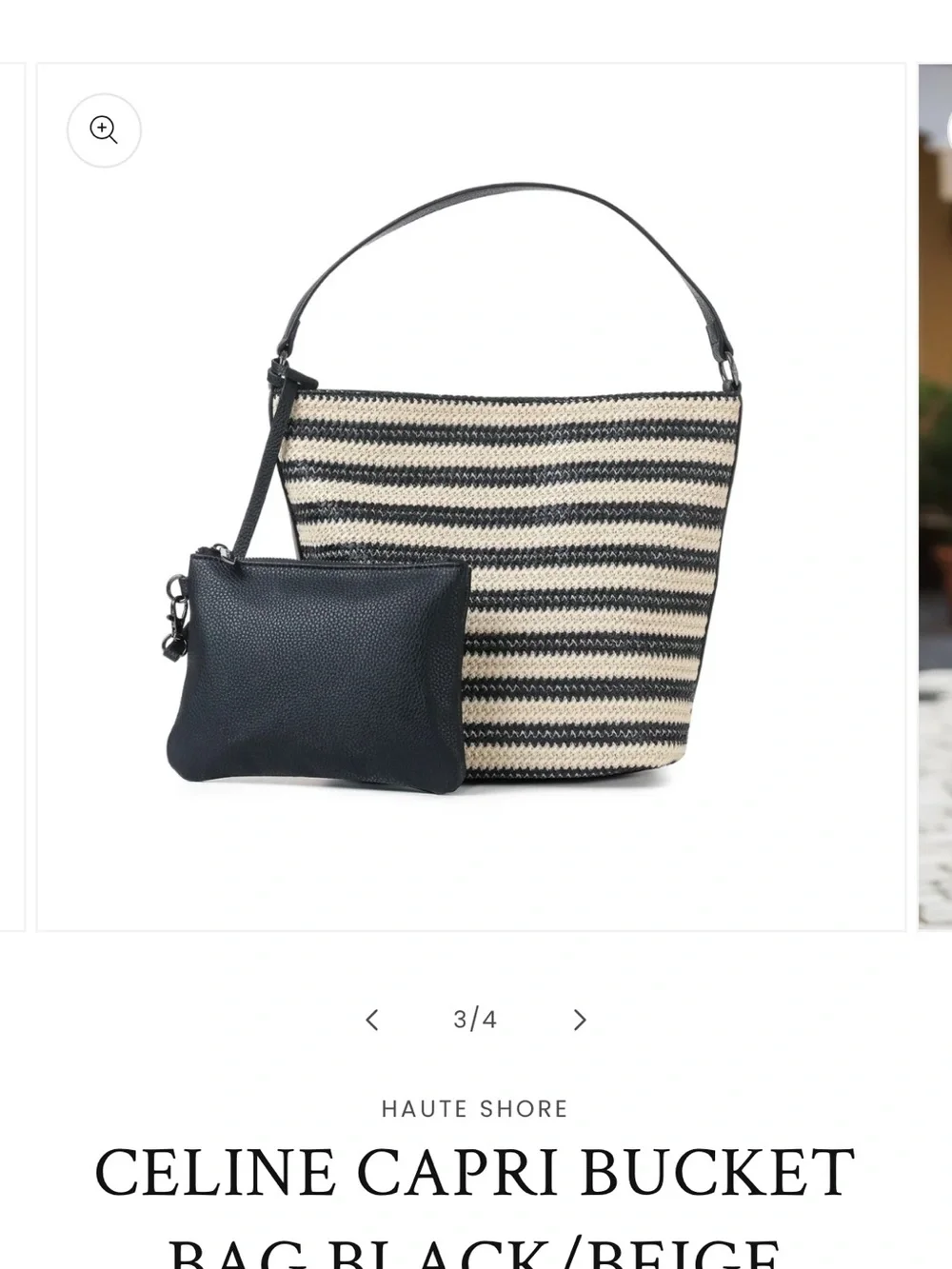 HAUTE SHORE Striped Bucket Hobo in Black and cream